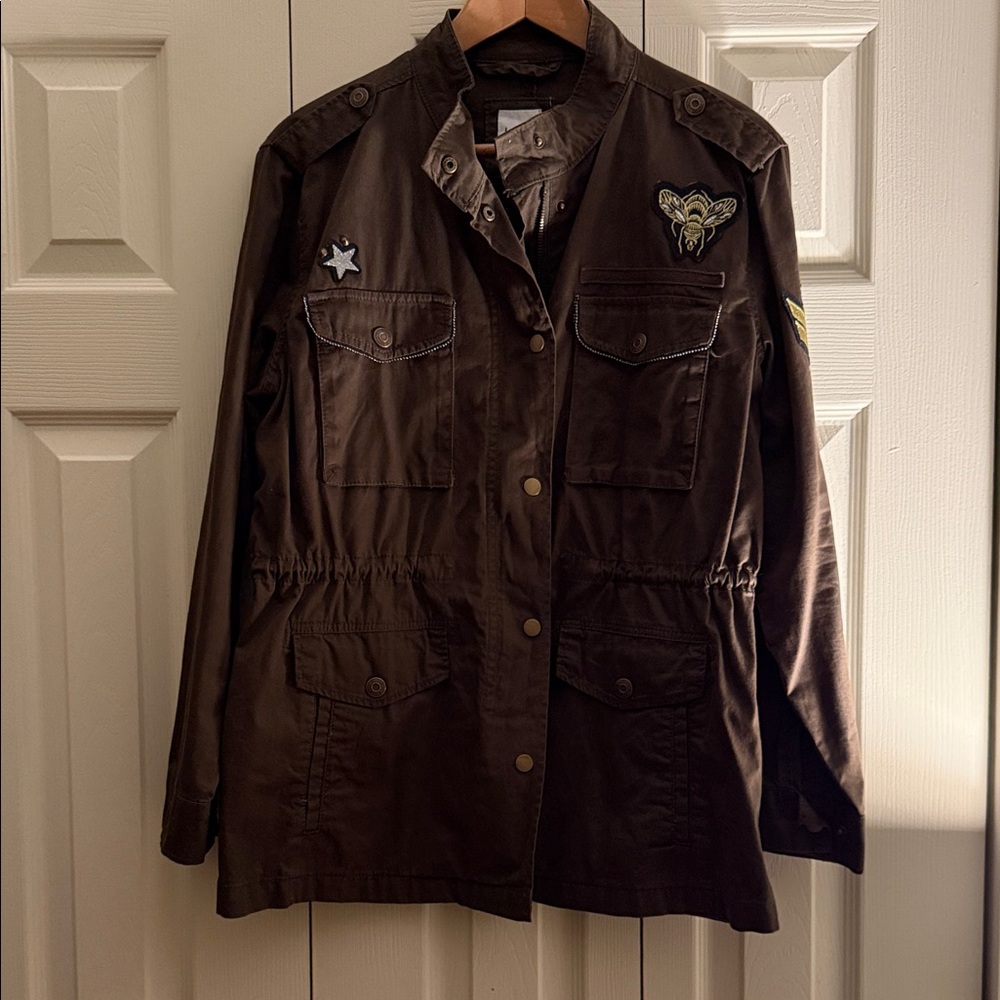 Kensie Dark Olive Green Utility Jacket with Patches